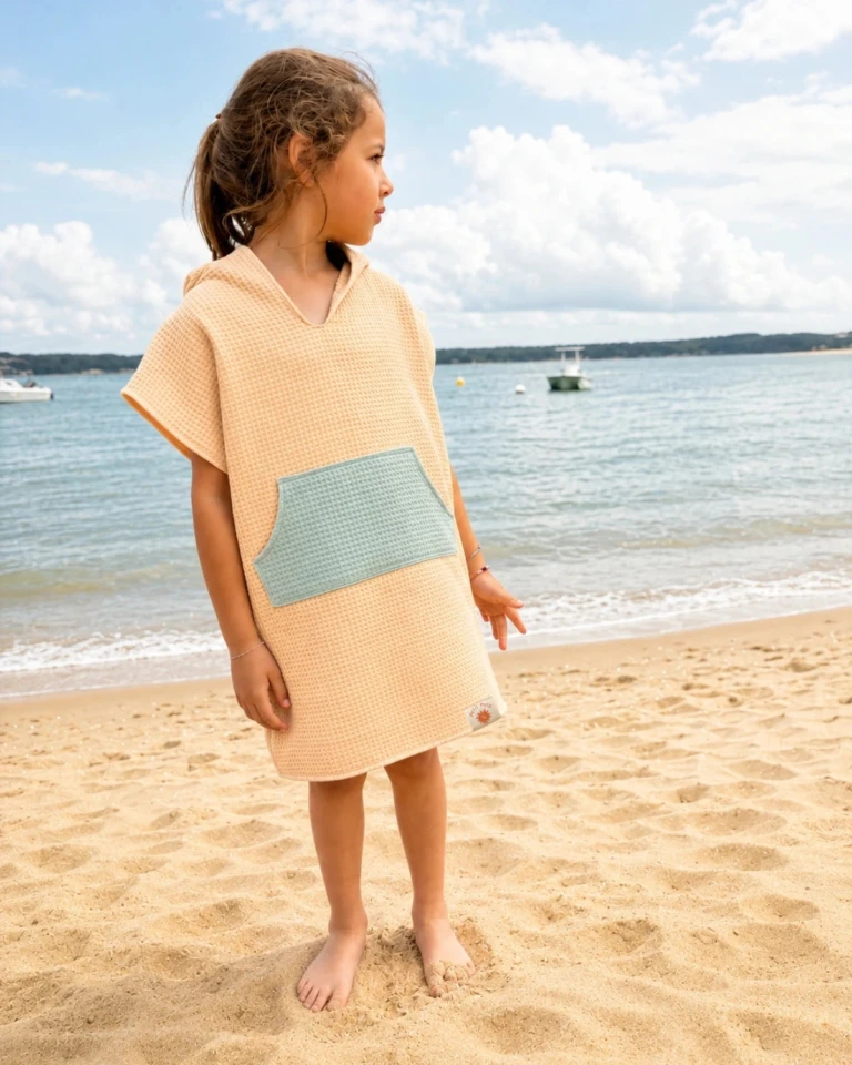 petitpote - Poncho de plage bébé et enfant – Abricot / 3-6 ans