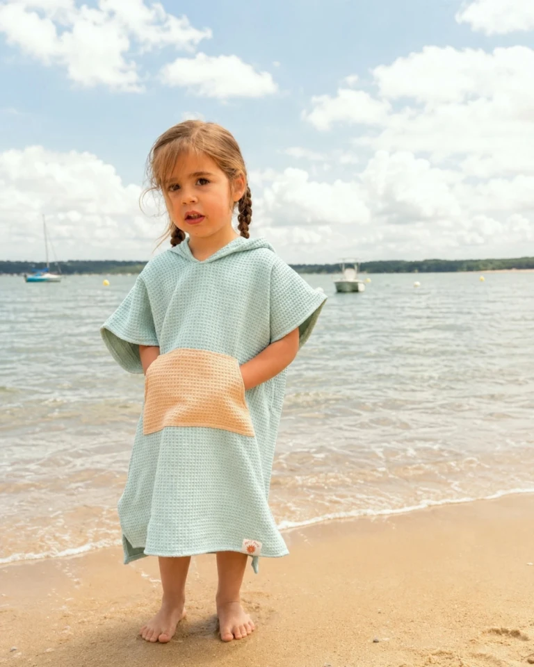 petitpote - Poncho de plage bébé et enfant – Abricot / 3-6 ans