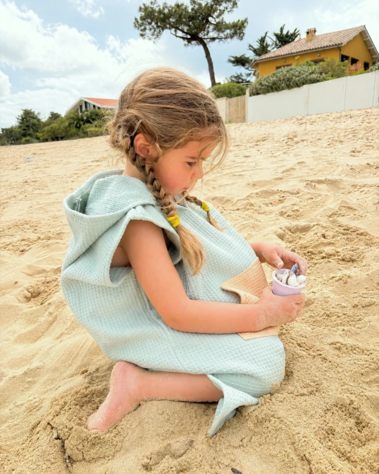 petitpote - Poncho de plage bébé et enfant – Abricot / 3-6 ans