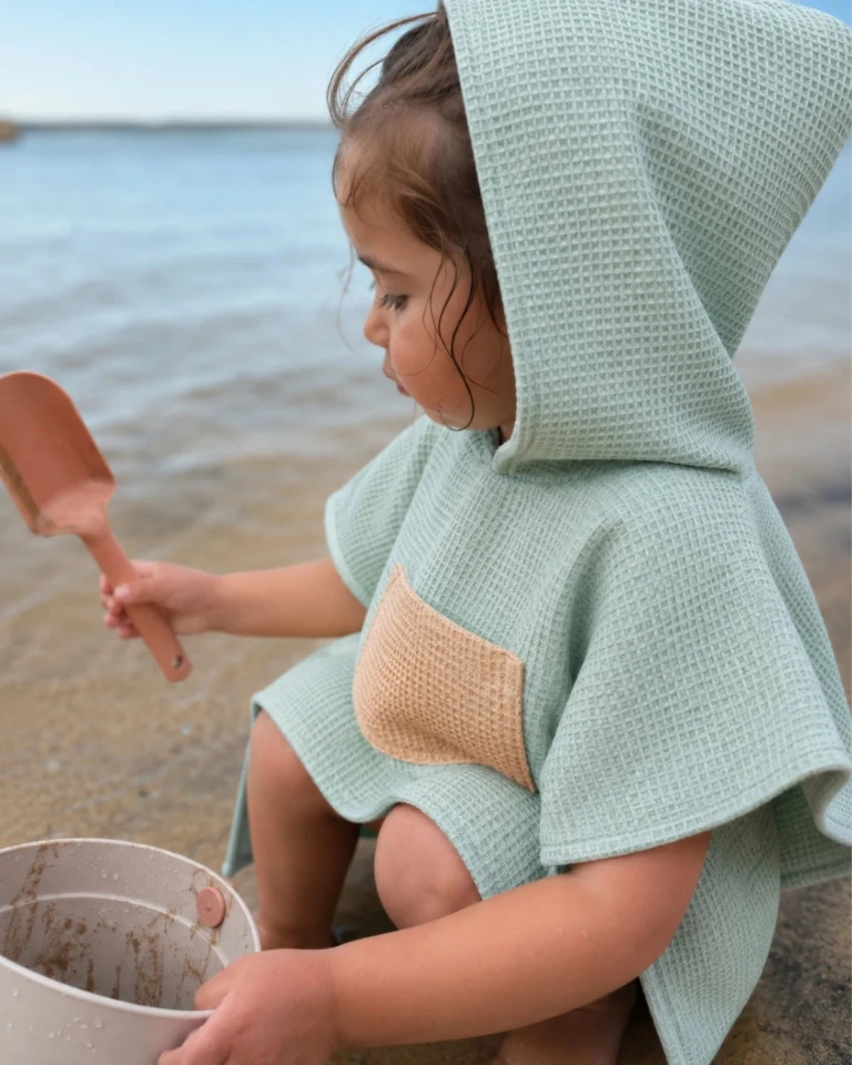 petitpote - Poncho de plage bébé et enfant – Abricot / 3-6 ans