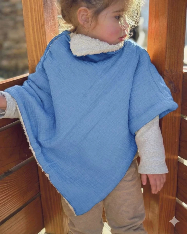 Petit Pote - Poncho bébé enfant – Taille unique / Bleu denim