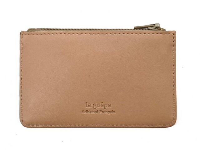 La Guêpe - Petite Maroquinerie - Porte-monnaie simple 2 zip "Luxe" tout cuir nude - PM-044-01
