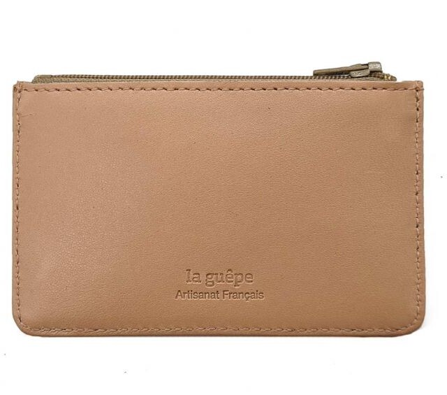 La Guêpe - Petite Maroquinerie - Porte-monnaie simple 2 zip "Luxe" tout cuir nude - PM-044-01