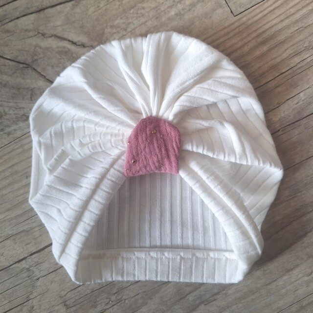 La Fabrique A DeDeuh - Turban Bonnet Bébé en Jersey de Coton – Nœud gaze de coton pois dorés – Fait Main & Oeko-Tex – Adulte