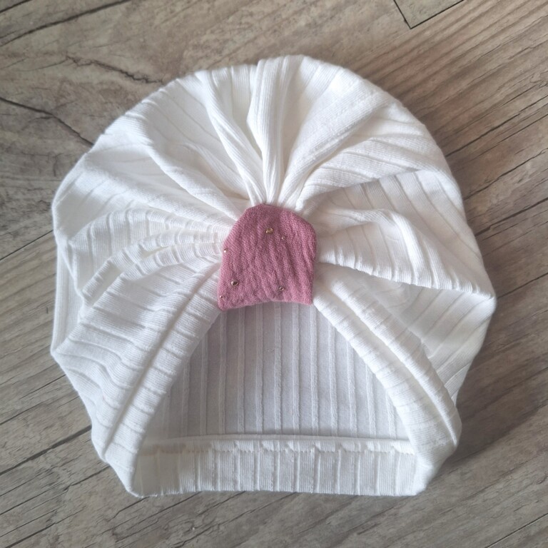 La Fabrique A DeDeuh - Turban Bonnet Bébé en Jersey de Coton – Nœud gaze de coton pois dorés – Fait Main & Oeko-Tex – Adulte