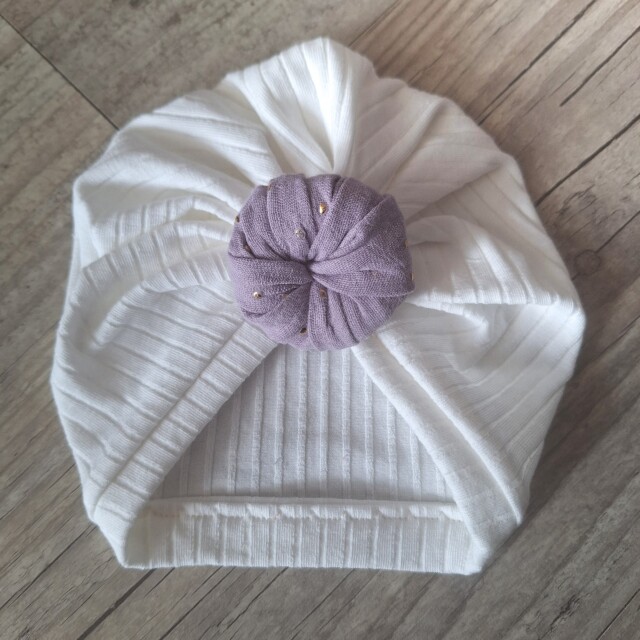 La Fabrique A DeDeuh - Turban Bonnet Bébé en Jersey de Coton – Nœud gaze de coton pois dorés – Fait Main & Oeko-Tex – Adulte