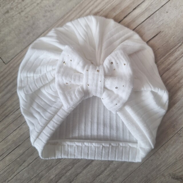 La Fabrique A DeDeuh - Turban Bonnet Bébé en Jersey de Coton – Nœud gaze de coton pois dorés – Fait Main & Oeko-Tex – Adulte