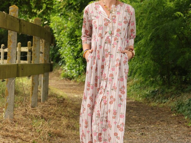 Meta SS25 - Robe Diane - Coton rayures ficelle fleuries – XXXL