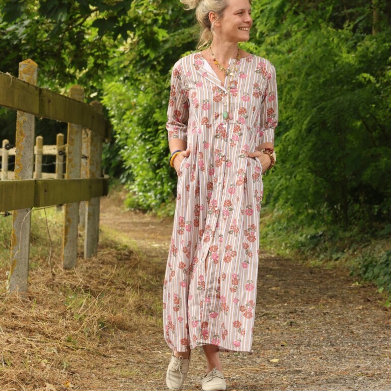 robe diane coton rayures ficelle fleuries 4451948 Meta SS25 - Robe Diane - Coton rayures ficelle fleuries – XXL
