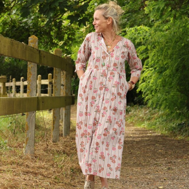 Meta SS25 - Robe Diane - Coton rayures ficelle fleuries – XXXL