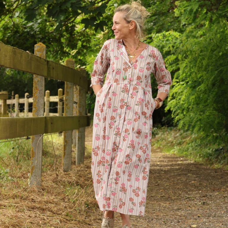 Meta SS25 - Robe Diane - Coton rayures ficelle fleuries – XXL