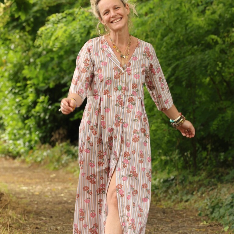 Meta SS25 - Robe Diane - Coton rayures ficelle fleuries – XXL