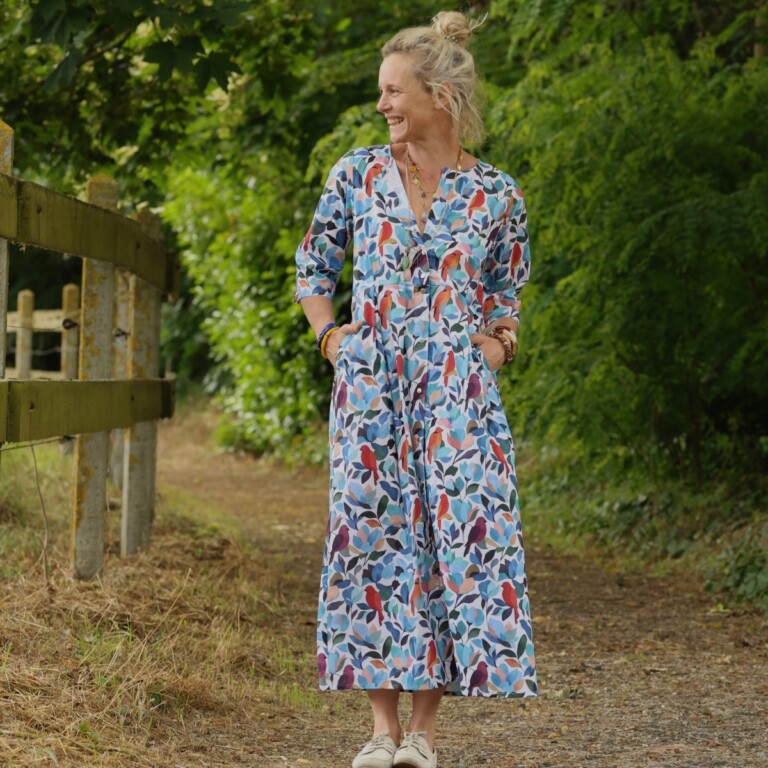 Meta SS25 - Robe Diane - Coton Volière bleutée – XXXL