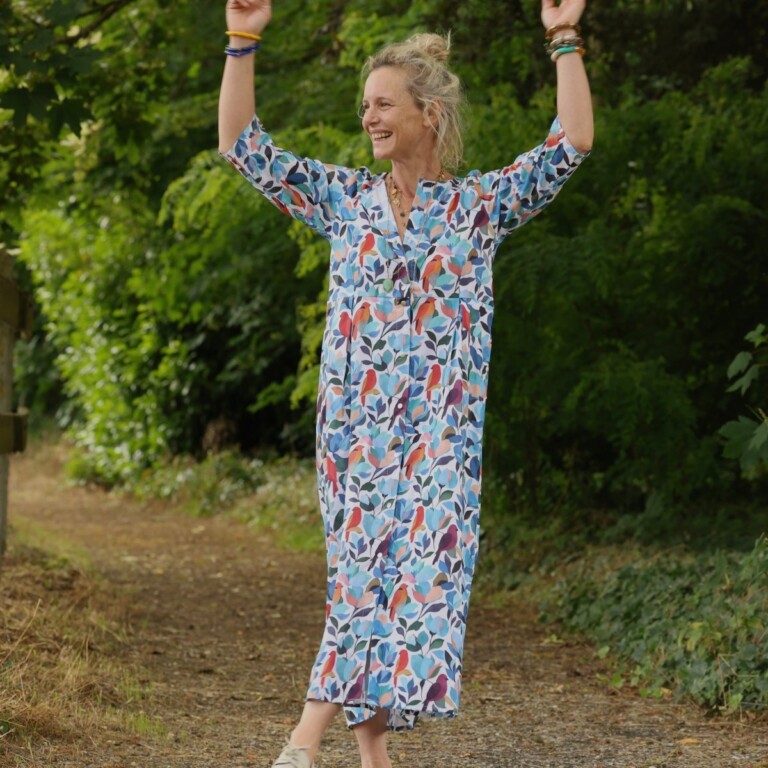 Meta SS25 - Robe Diane - Coton Volière bleutée – XXXL