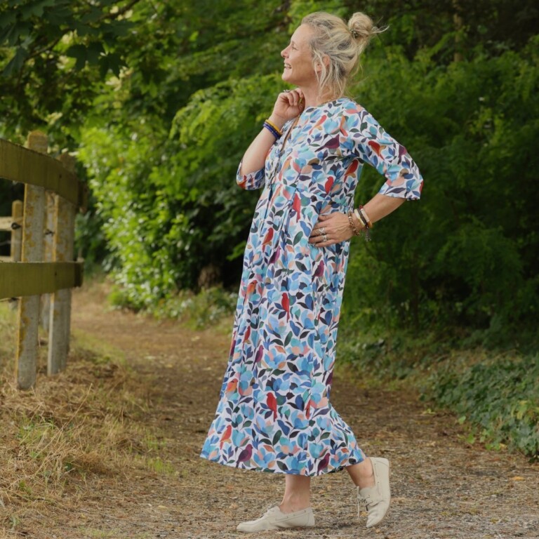 Meta SS25 - Robe Diane - Coton Volière bleutée – XXXL