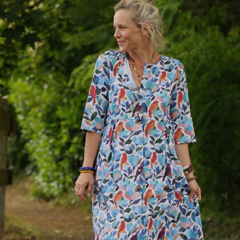 Meta SS25 - Robe Diane - Coton Volière bleutée – XXXL