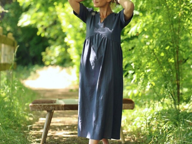 robe edonie lin bleu jean 9575853 Quintessence - Robe Édonie — Lin bleu jean – 3XL