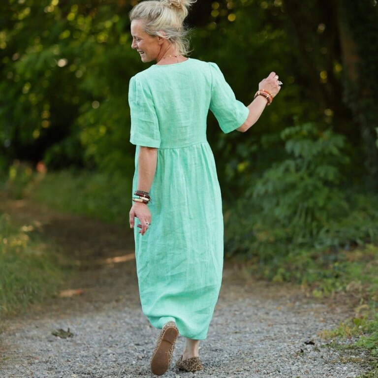 Quintessence - Robe Édonie — Lin vert chiné peps – XXL