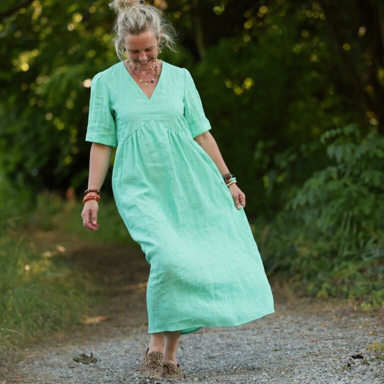 Quintessence - Robe Édonie — Lin vert chiné peps – XXL