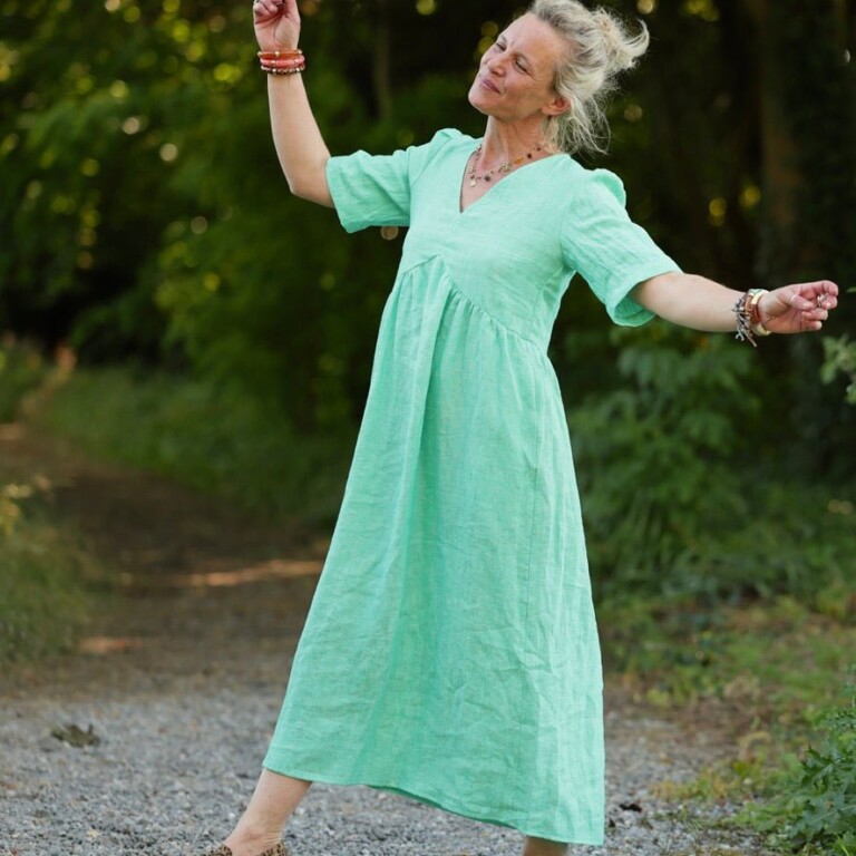 Quintessence - Robe Édonie — Lin vert chiné peps – XXL