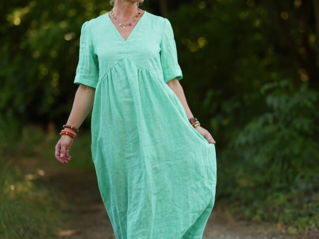 robe edonie lin vert chine peps 5063248 Quintessence - Robe Édonie — Lin vert chiné peps – 3XL