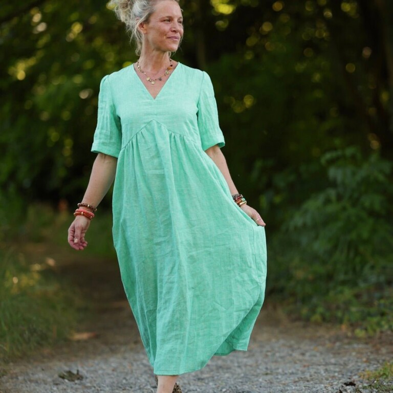 robe edonie lin vert chine peps 5063248 Quintessence - Robe Édonie — Lin vert chiné peps – XXL