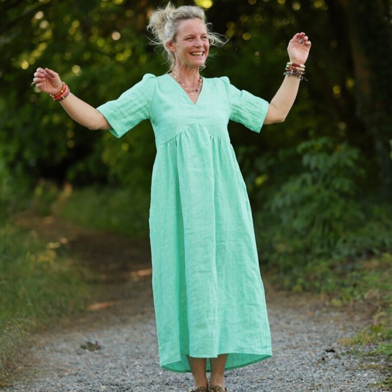 Quintessence - Robe Édonie — Lin vert chiné peps – XXL