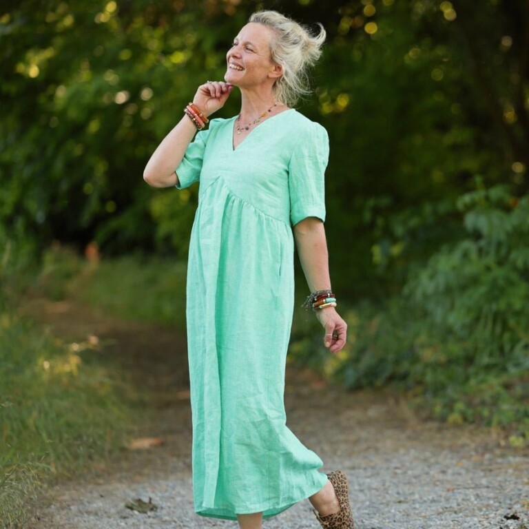 Quintessence - Robe Édonie — Lin vert chiné peps – XXL