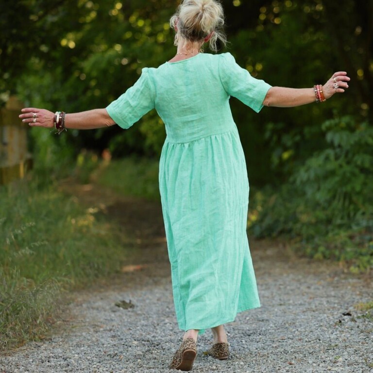 Quintessence - Robe Édonie — Lin vert chiné peps – XXL