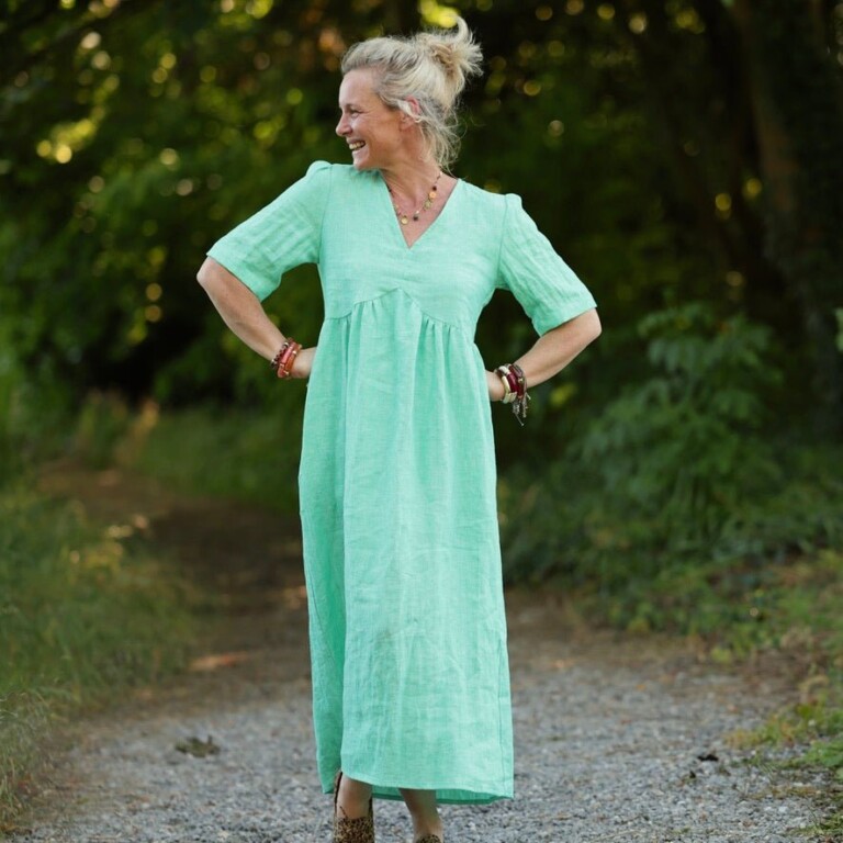 Quintessence - Robe Édonie — Lin vert chiné peps – XXL