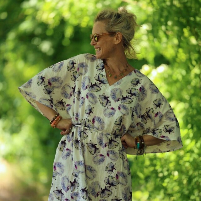 Quintessence - Robe Joanne — Double gaze de coton aquarelle chardon – Taille unique