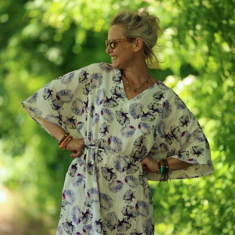 Quintessence - Robe Joanne — Double gaze de coton aquarelle chardon – Taille unique