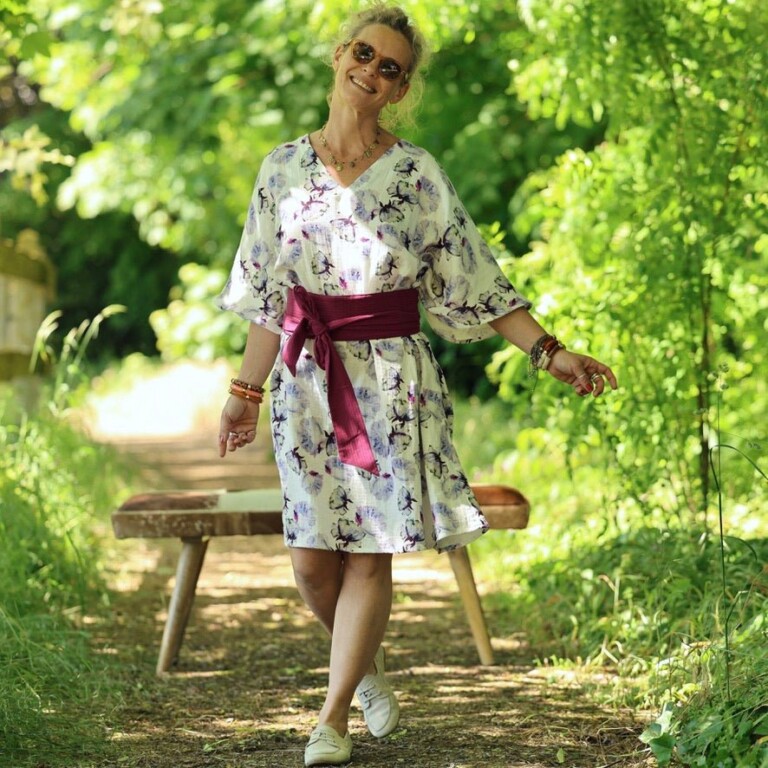 Quintessence - Robe Joanne — Double gaze de coton aquarelle chardon – Taille unique