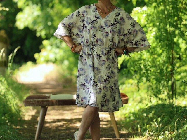 robe joanne double gaze de coton aquarelle chardon 3946393 Quintessence - Robe Joanne — Double gaze de coton aquarelle chardon – Taille unique