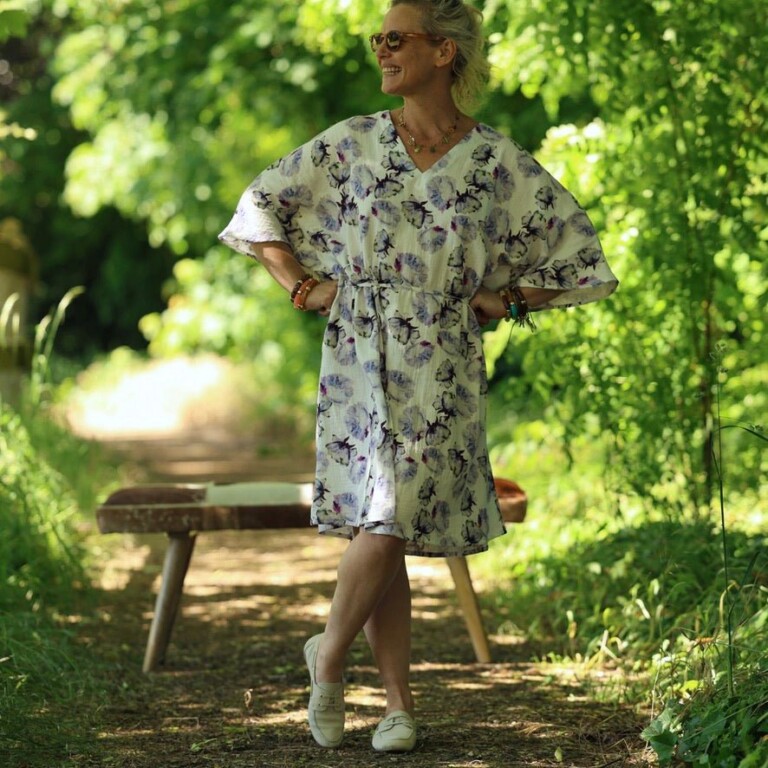 Quintessence - Robe Joanne — Double gaze de coton aquarelle chardon – Taille unique