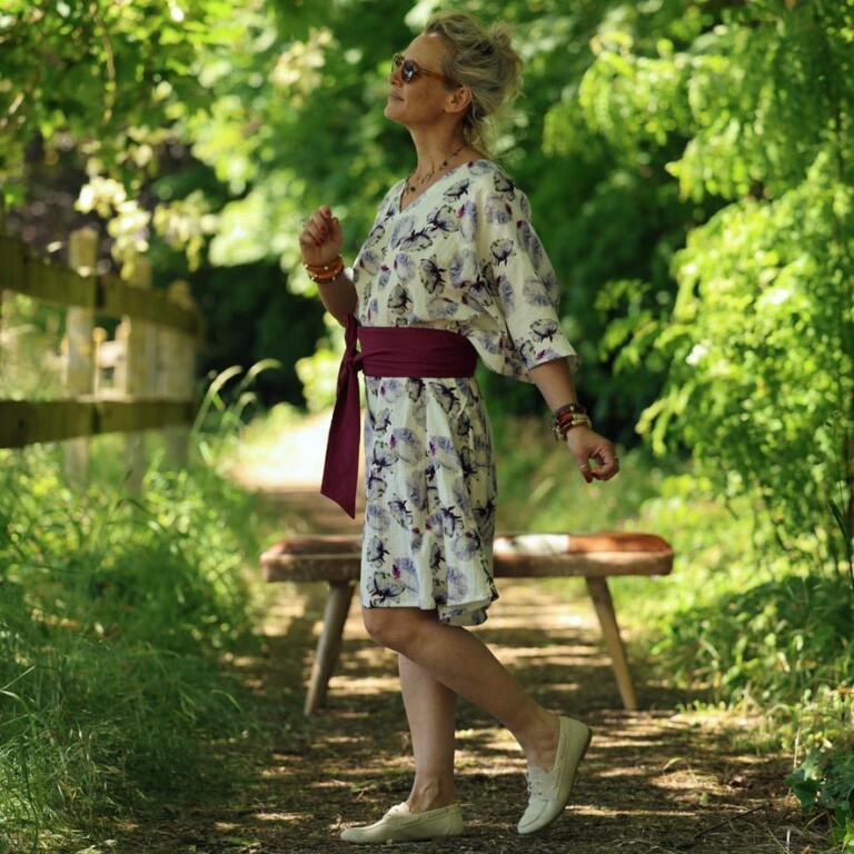 Quintessence - Robe Joanne — Double gaze de coton aquarelle chardon – Taille unique