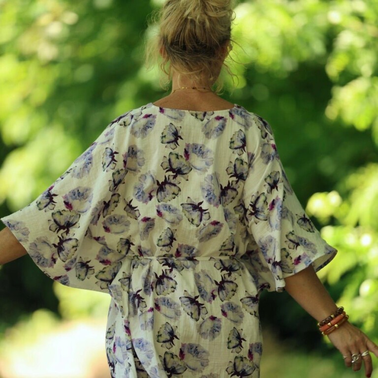 Quintessence - Robe Joanne — Double gaze de coton aquarelle chardon – Taille unique