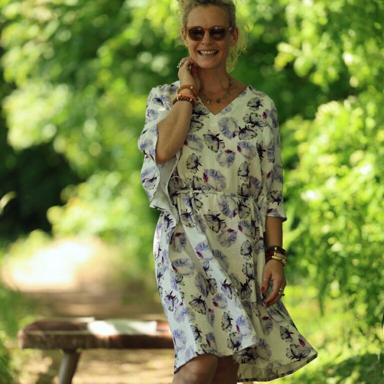 Quintessence - Robe Joanne — Double gaze de coton aquarelle chardon – Taille unique