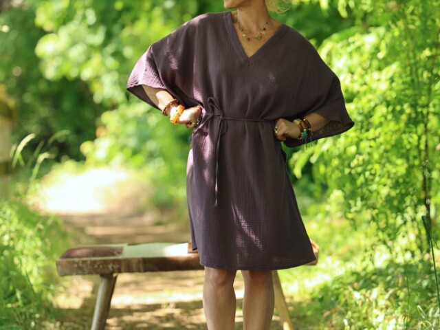 robe joanne double gaze de coton aubergine 8017520 Quintessence - Robe Joanne — Double gaze de coton aubergine – Taille unique