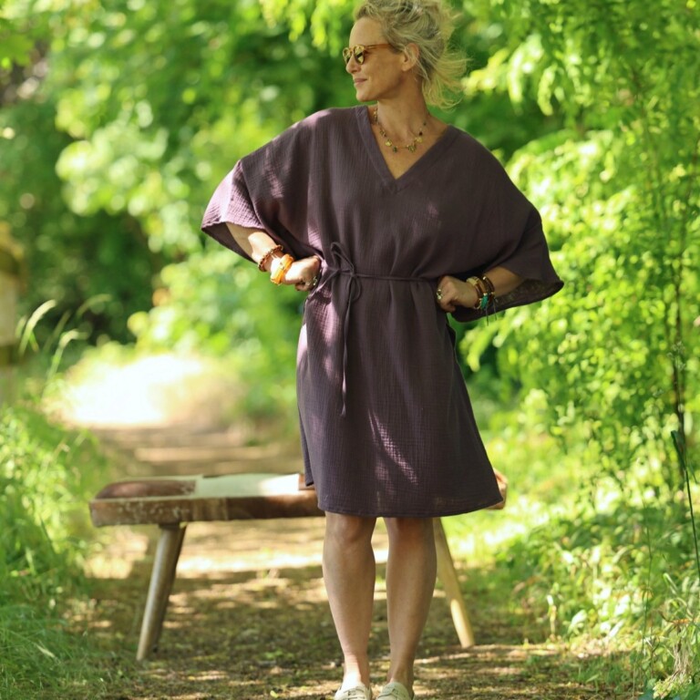 robe joanne double gaze de coton aubergine 8017520 Quintessence - Robe Joanne — Double gaze de coton aubergine – Taille unique