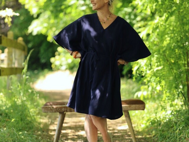 robe joanne double gaze de coton bleu nuit 1593373 Quintessence - Robe Joanne — Double gaze de coton bleu nuit – Taille unique