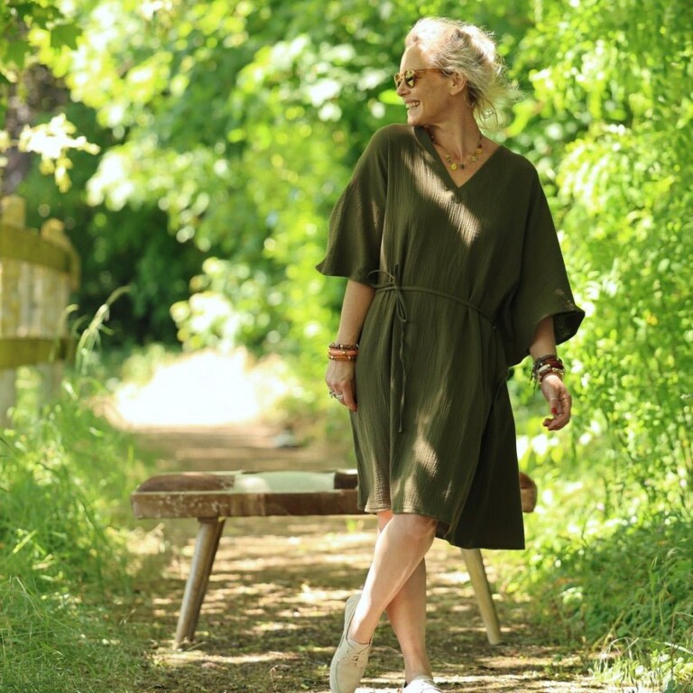 robe joanne double gaze de coton kaki 1554842 Quintessence - Robe Joanne — Double gaze de coton kaki – Taille unique