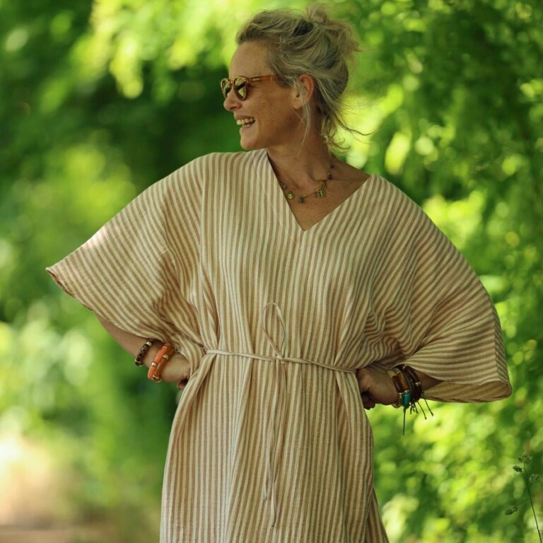 Quintessence - Robe Joanne — Double gaze de coton rayée écureuil – Taille unique