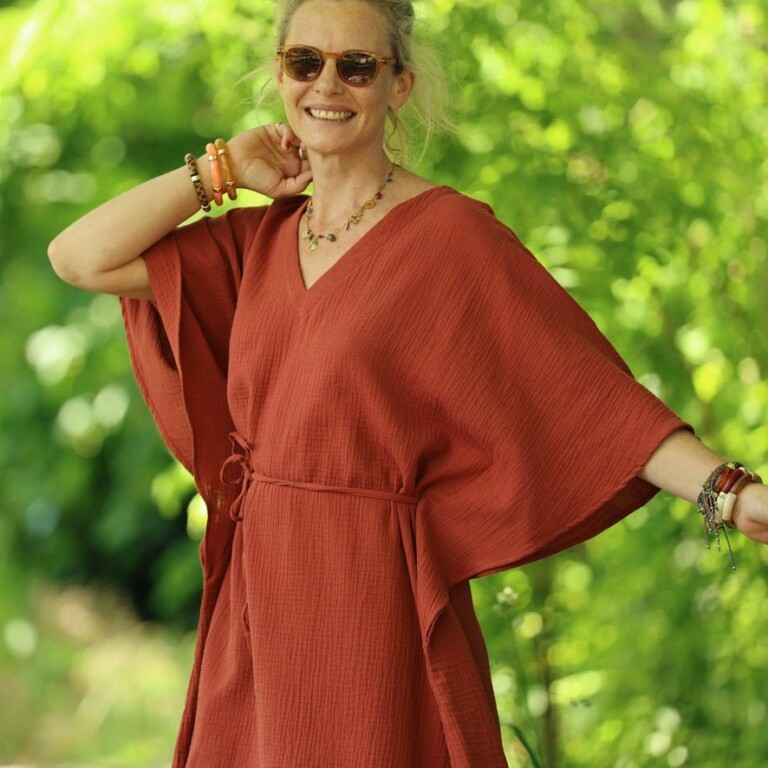 Quintessence - Robe Joanne — Double gaze de coton terre de Sienne – Taille unique