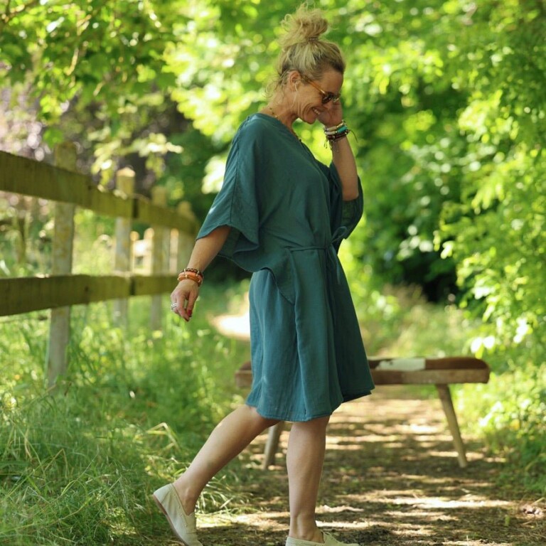 Quintessence - Robe Joanne — Double gaze de coton vert cactus – Taille unique