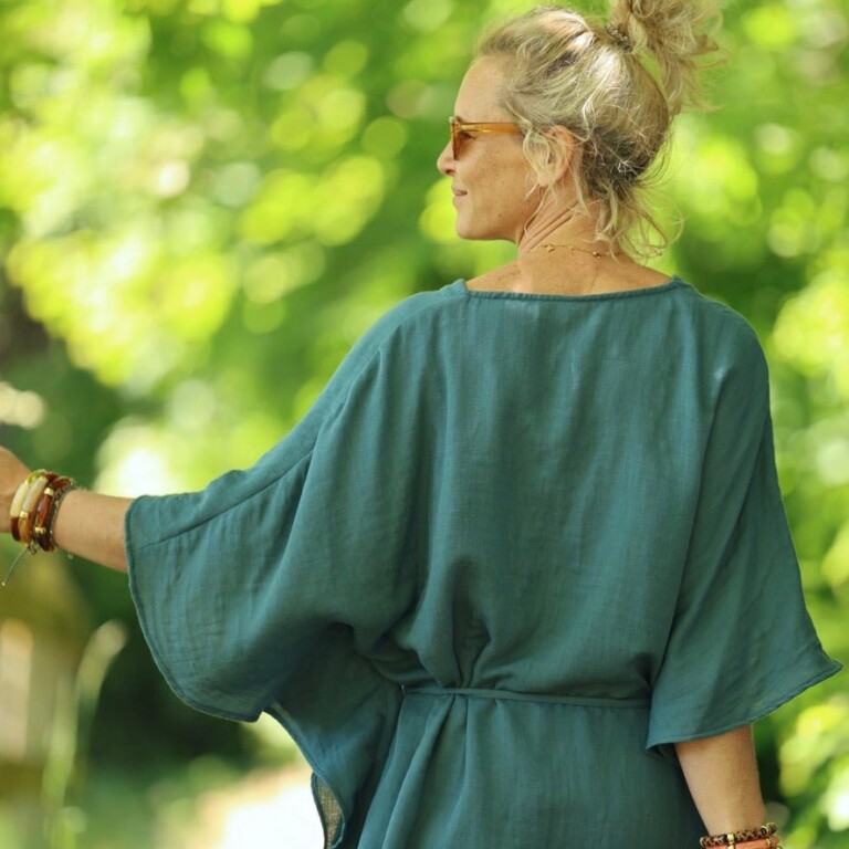 Quintessence - Robe Joanne — Double gaze de coton vert cactus – Taille unique