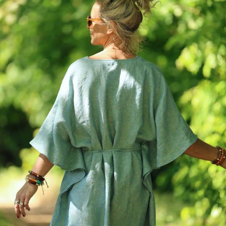 Quintessence - Robe Joanne — Lin bleu chiné pacifique – Taille unique