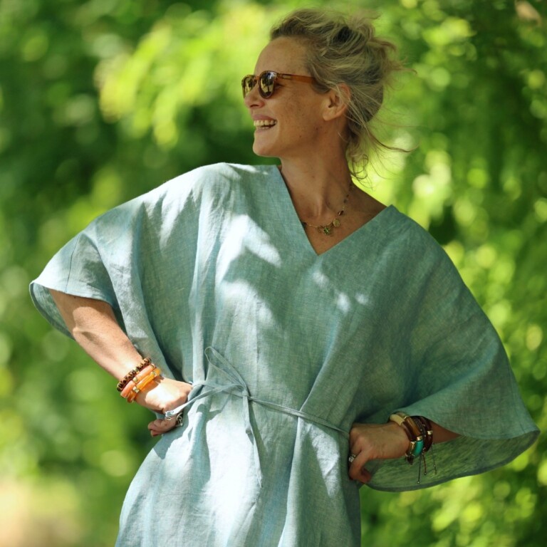 Quintessence - Robe Joanne — Lin bleu chiné pacifique – Taille unique