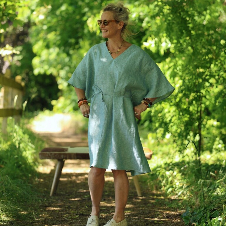 Quintessence - Robe Joanne — Lin bleu chiné pacifique – Taille unique