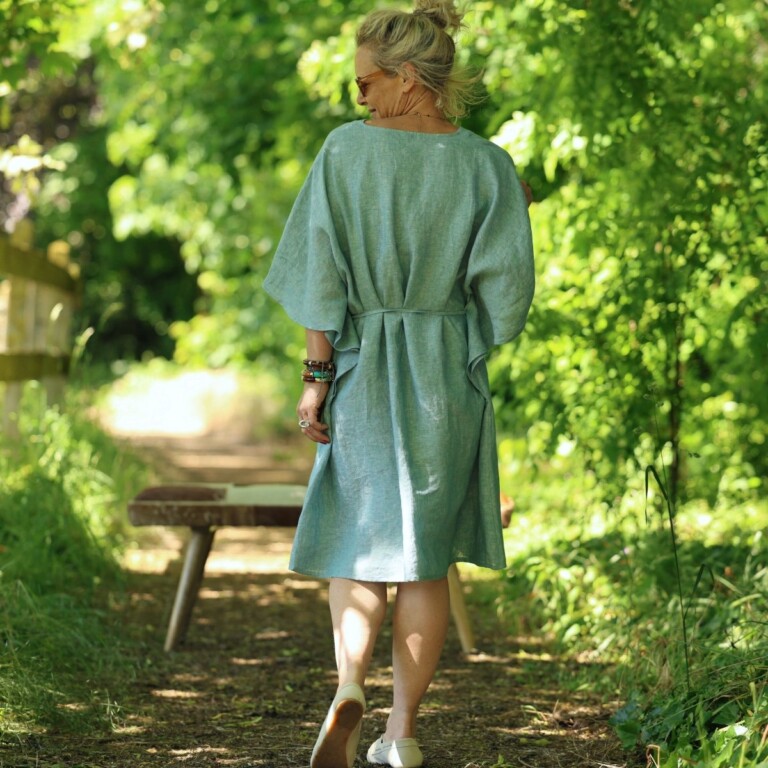 Quintessence - Robe Joanne — Lin bleu chiné pacifique – Taille unique